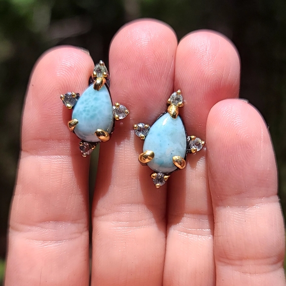 Larimar & Blue Topaz sterling & gold earrings